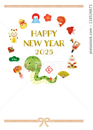 水彩風格插畫蛇年新年賀卡 水彩風格插畫蛇年新年賀卡 118526671