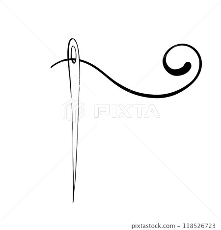 Vintage needle with thread. Sewing fashion, retro style for stitch, dressmaker, hobby and craft. Graphic vector line, hand drawn, black silhouette for cricut Vintage needle with thread. Sewing fashion, retro style for stitch, dressmaker, hobby and craft. Graphic vector line, hand drawn, black silhouette for cricut 118526723