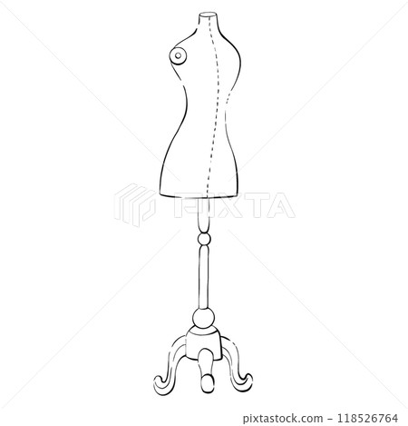 Mannequin Stand for Tailoring and Fashion Design. Dressmaker production for fashion in retro, vintage style. Graphic vector line, hand drawn, black silhouette for cricut Mannequin Stand for Tailoring and Fashion Design. Dressmaker production for fashion in retro, vintage style. Graphic vector line, hand drawn, black silhouette for cricut 118526764