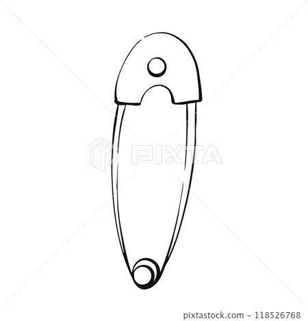 Pin, sewing tool, vintage. Tailoring and decoration. Graphic vector line, hand drawn, black silhouette for cricut 118526768