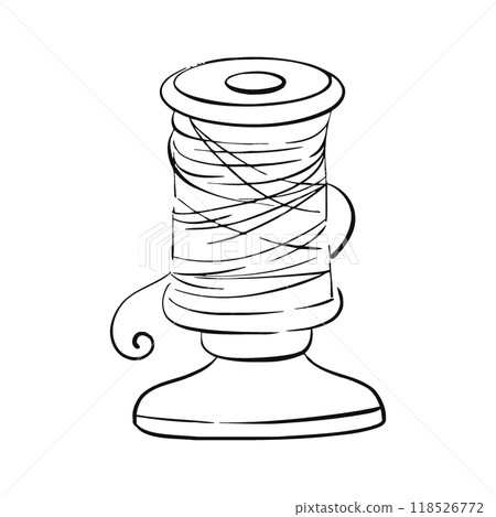 Spool of thread, vintage sewing tool for fabric, textile, craft. Graphic vector line, hand drawn, black silhouette for cricut Spool of thread, vintage sewing tool for fabric, textile, craft. Graphic vector line, hand drawn, black silhouette for cricut 118526772