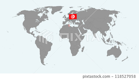 Pin map with Tunisia flag on world map. Vector illustration. Pin map with Tunisia flag on world map. Vector illustration. 118527058