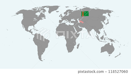 Pin map with Turkmenistan flag on world map. Vector illustration. 118527060