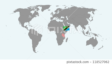 Pin map with Tanzania flag on world map. Vector illustration. Pin map with Tanzania flag on world map. Vector illustration. 118527062
