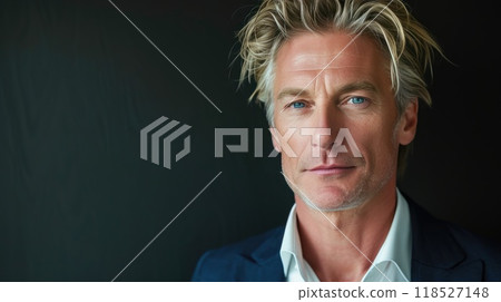 Mature Charm: Stylish Senior in Crisp Suit and Shirt 118527148