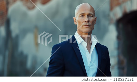 Distinguished Mature Gentleman in Tailored Blue Suit 118527151