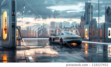 Powerful electric batteries power cars and devices with clean, renewable energy. 118527452
