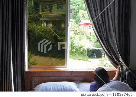 Model Looked at Nature from Open Window by Sliding Curtain at East Sikkim Linghtam Model Looked at Nature from Open Window by Sliding Curtain at East Sikkim Linghtam 118527465