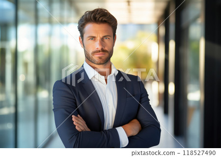 Radiant Finance Expert at Work in Bank Background 118527490