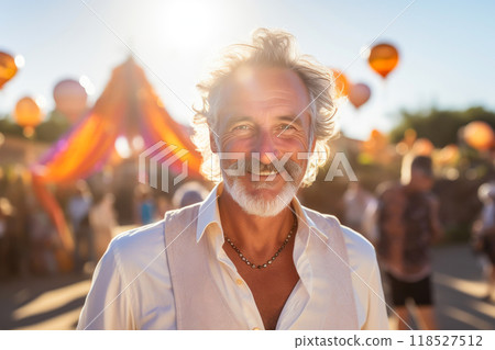 Confident 55-Year-Old Event Organizer in Sunlit Gathering Confident 55-Year-Old Event Organizer in Sunlit Gathering 118527512