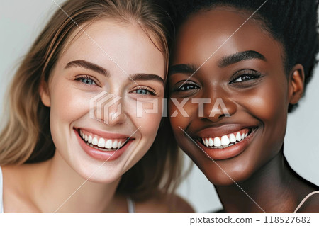 Unity in Diversity: Three Grinning Women Together Unity in Diversity: Three Grinning Women Together 118527682