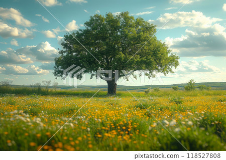 Nature's Ballet: Swaying Tree in a Field Nature's Ballet: Swaying Tree in a Field 118527808