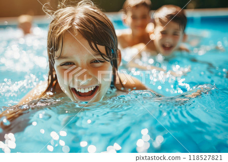 Sun-Kissed Joy: Close-Up of a Family's Vibrant Pool Day Sun-Kissed Joy: Close-Up of a Family's Vibrant Pool Day 118527821