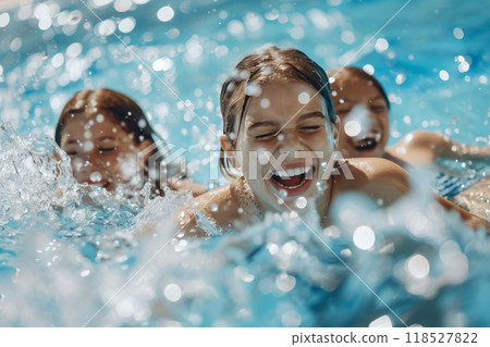 Laughter by the Pool: A Close View of Family Bliss Laughter by the Pool: A Close View of Family Bliss 118527822