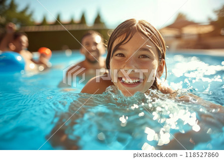 Radiant Moments: Close View of a Family's Poolside Laughter Radiant Moments: Close View of a Family's Poolside Laughter 118527860