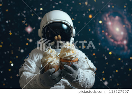 Cosmic Cupcake Bliss: Astronaut's Hand and Sweet Delights Cosmic Cupcake Bliss: Astronaut's Hand and Sweet Delights 118527907