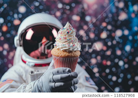 Cupcake Extravaganza: Astronaut Indulging in Space Cupcake Extravaganza: Astronaut Indulging in Space 118527908