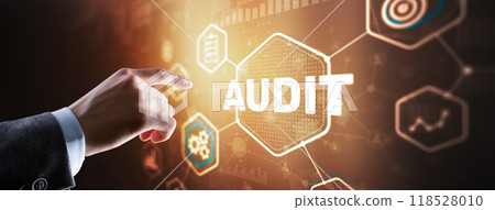 Audit Business Technology and Internet concept. Businessman touching finger inscription 118528010