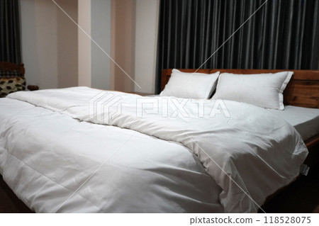 Luxury bed with White Cover in Premium Home Interior 118528075