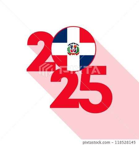 2025 banner with Dominican Republic flag inside. Vector illustration. 2025 banner with Dominican Republic flag inside. Vector illustration. 118528145