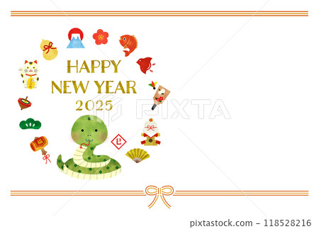 水彩風格插畫蛇年新年賀卡 水彩風格插畫蛇年新年賀卡 118528216