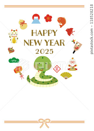 蛇年插畫新年賀卡 蛇年插畫新年賀卡 118528218