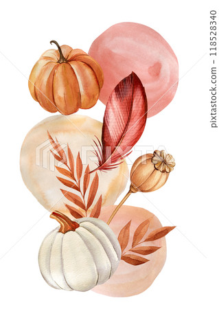 Vintage watercolor painting autumn composition abstract foliage Isolated background. Fall flora invitation card template Vintage watercolor painting autumn composition abstract foliage Isolated background. Fall flora invitation card template 118528340