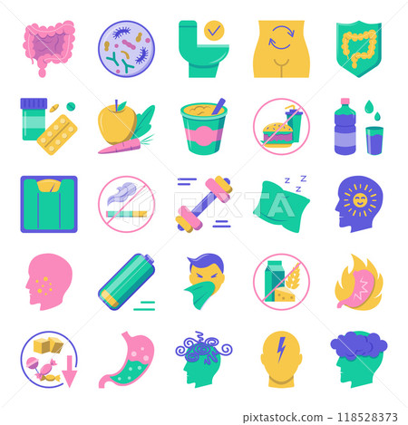 Gut health flat icon set 118528373