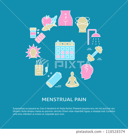 Menstruation pain round concept banner in line style 118528374