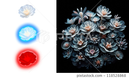 Transparent light flower set: white, blue and red 118528868