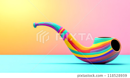 Colorful smoking pipe resting on blue surface 118528939