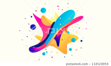 Colorful abstract liquid shapes background with stars and spheres Colorful abstract liquid shapes background with stars and spheres 118528959