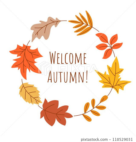 Welcome Autumn lettering in leaf wreath 118529031