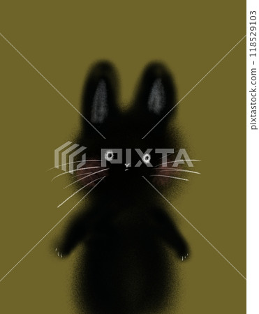 Deformed illustration of a black rabbit facing forward, yellow Deformed illustration of a black rabbit facing forward, yellow 118529103