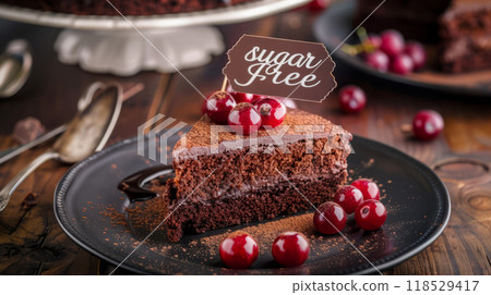 Decadent Sugar-Free Chocolate Cake with Cherries, Perfect for Health-Conscious Celebrations 118529417