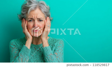 Elderly woman with a worried look 118529817