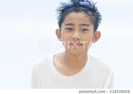 Summer beach and smiling boy Summer beach and smiling boy 118530058