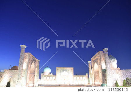 Illumination of Registan Square in Samarkand, Uzbekistan Illumination of Registan Square in Samarkand, Uzbekistan 118530143