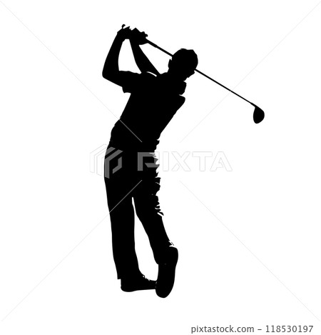 Golf Player Vector Illustration Set, Black and White Silhouettes. Collection of Different Golf Player Poses 118530197