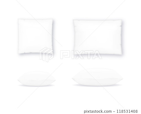 Square, rectangular and bolster pillow. Pillow mockup in front view. Design element for spa, brands and salons. Vector 118531408