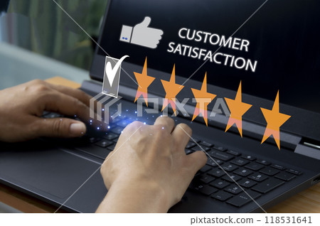 User give rating to service experience on online application for Customer review satisfaction feedback survey concept. User give rating to service experience on online application for Customer review satisfaction feedback survey concept. 118531641