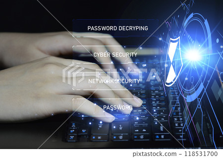 Keypad, cyber shield, lock, technology security system. Digital link. Cyber security with advanced technology. 118531700