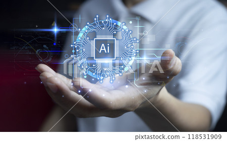 Ai tech, businessman show virtual graphic Global Internet connect Chatgpt Chat with AI, Artificial Intelligence. using command prompt for generates something, Futuristic technology transformation. Ai tech, businessman show virtual graphic Global Internet connect Chatgpt Chat with AI, Artificial Intelligence. using command prompt for generates something, Futuristic technology transformation. 118531909