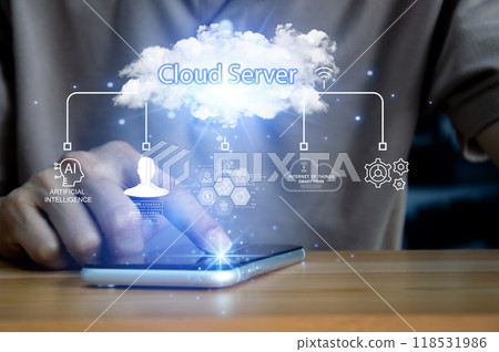 Concept of using cloud servers Data protection is convenient, fast and reduces costs. 118531986
