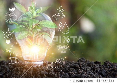 Sustainable development and business operations based on renewable energy CO2 Emission Reduction Concepts Green industries using renewable energy can limit global warming changes. 118532133