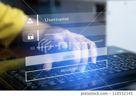 Online login verification concept, password entry, identity verification 118532145