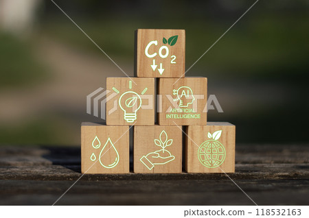 Sustainable development and business operations based on renewable energy CO2 Emission Reduction Concepts Green industries using renewable energy can limit global warming changes. 118532163