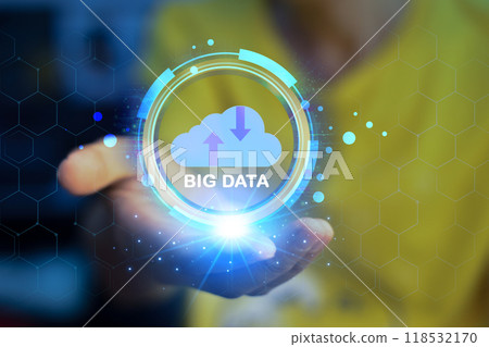Cloud technology concept Business man hand touch clound computing. Technology Internet Storage Network Concept. upload download. Cloud technology management big data include business strategy. 118532170