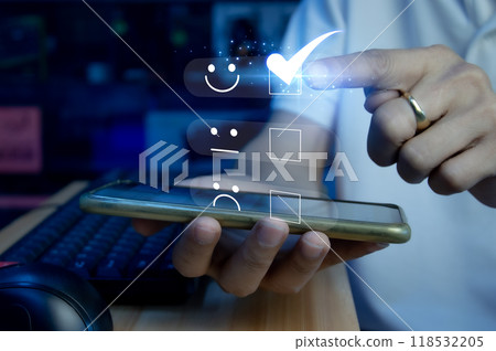 User give rating to service experience on online application, Customer review satisfaction feedback survey concept, Customer can evaluate quality of service leading to reputation ranking of business 118532205