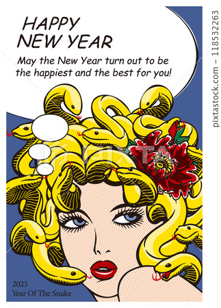 2025年新年賀卡模板《POP藝術風格設計》新年快樂圖案附英文註釋 118532263